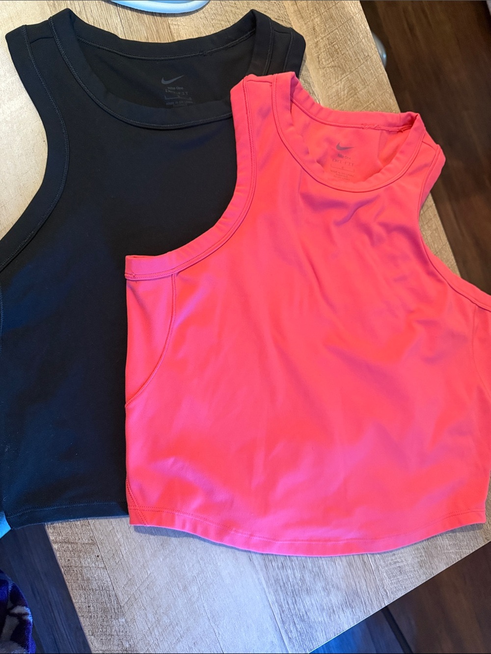 Nike One Dri-FIT Cropped Tanks in Coral Pink and Black Set